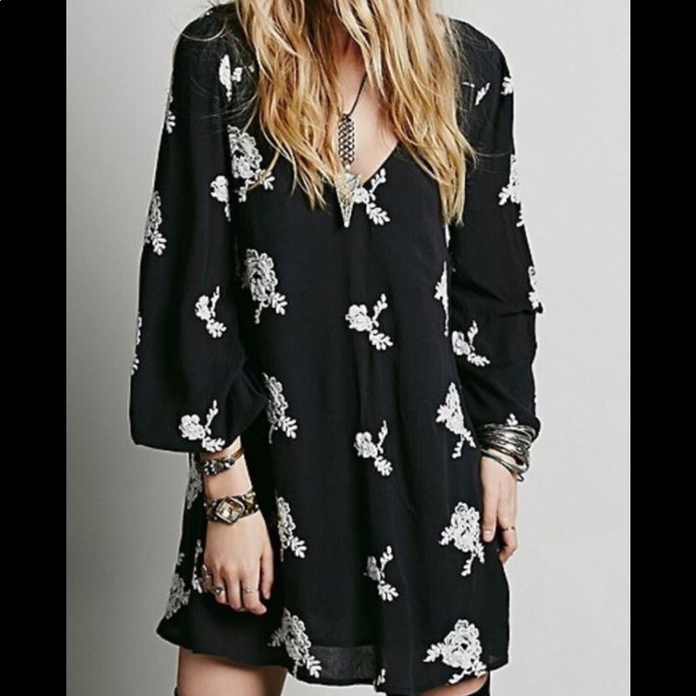 Free People Black Embroidered Dress